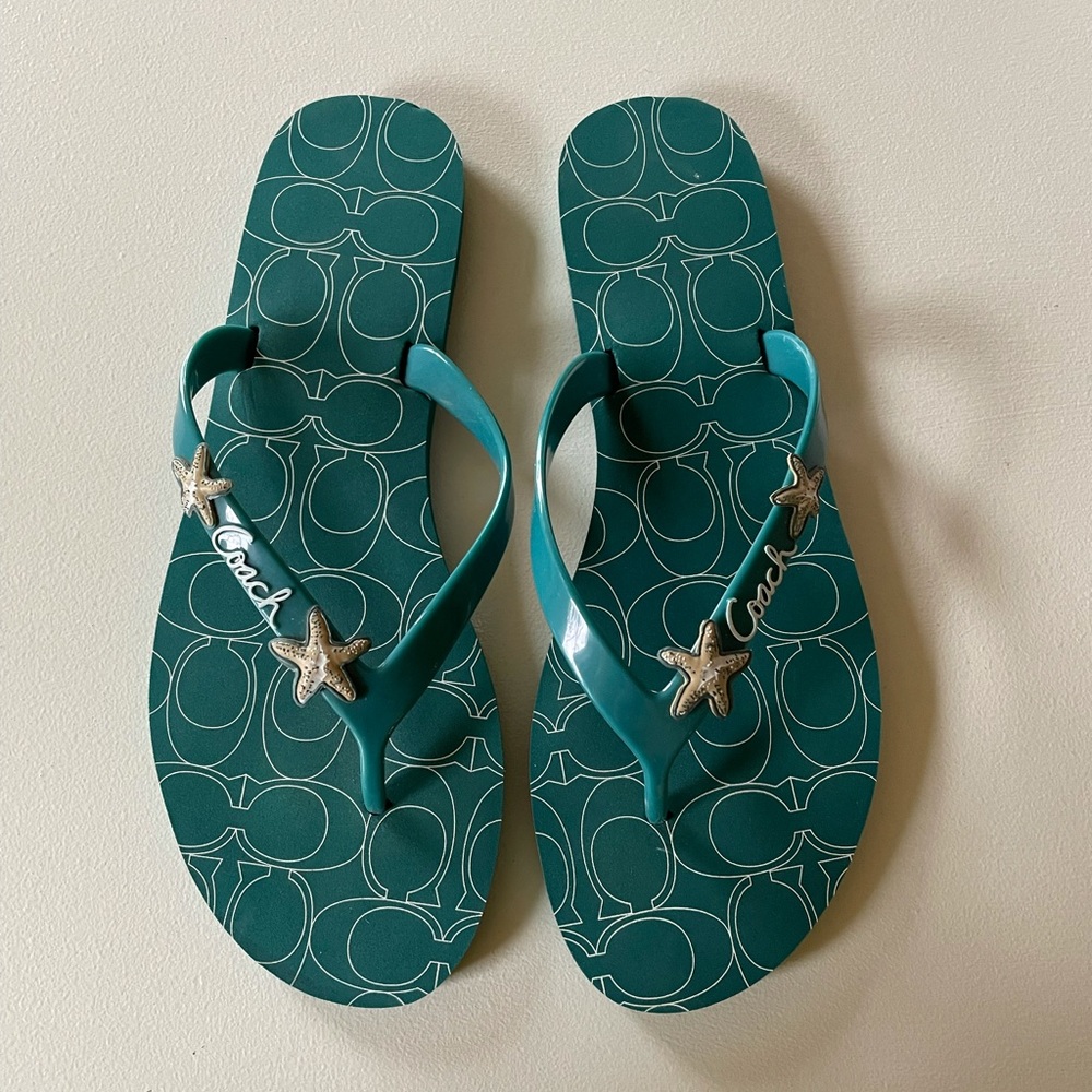 COACH Cortez Jelly Teal Starfish Flip Flops